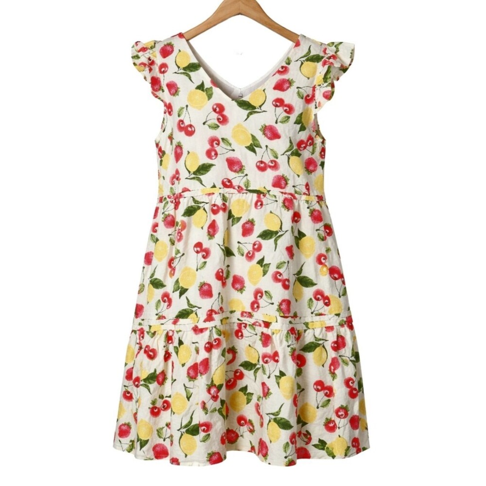 Isaac Mizrahi New York Fun Fruit Linen Blend Tiered Lightweight Pullover Dress